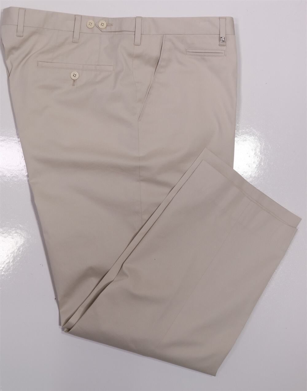 Corneliani Khaki Tan Cotton Stretch Flat Front Button-Fly Pants Trousers 40x28